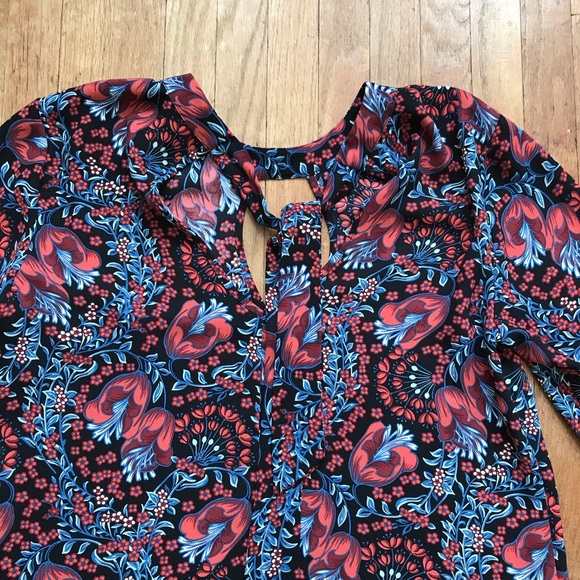 Xhilaration Red & Blue Floral Long Sleeve Dress - Picture 6 of 8